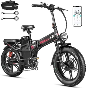 W Wallke H9 AWD 3200W Dual Motor Electric Bike for Adult, 48V 82Ah/60Ah/40Ah Sam-Sung Cell Battery, 240-130 Mile, 34MPH Fast Ebike, App Control, 20" Fat Tire Hydraulic Brake Folding Ebike, UL2849