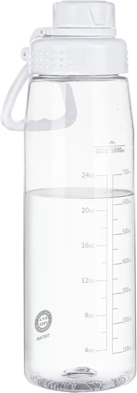 Water Bottle 32oz, clear water bottle with Chug Lid and Carry Handle, Reusable, Tritan, BPA Free, Hiking Water Bottle Suitable for Travel, Outdoors, Gym, Travel, Home, School (Clear)