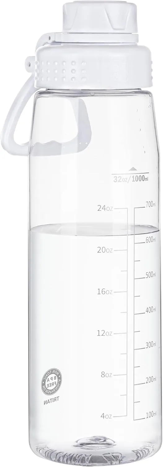 Water Bottle 32oz, clear water bottle with Chug Lid and Carry Handle, Reusable, Tritan, BPA Free, Hiking Water Bottle Suitable for Travel, Outdoors, Gym, Travel, Home, School (Clear)