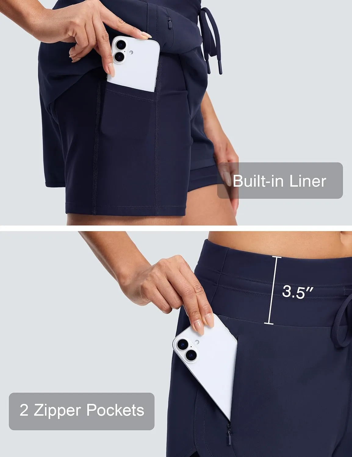 Womens 3" Swim Board Shorts High Waisted Slimming Quick Dry UPF Swim Beach Trunks with Liner and Zipper Pockets