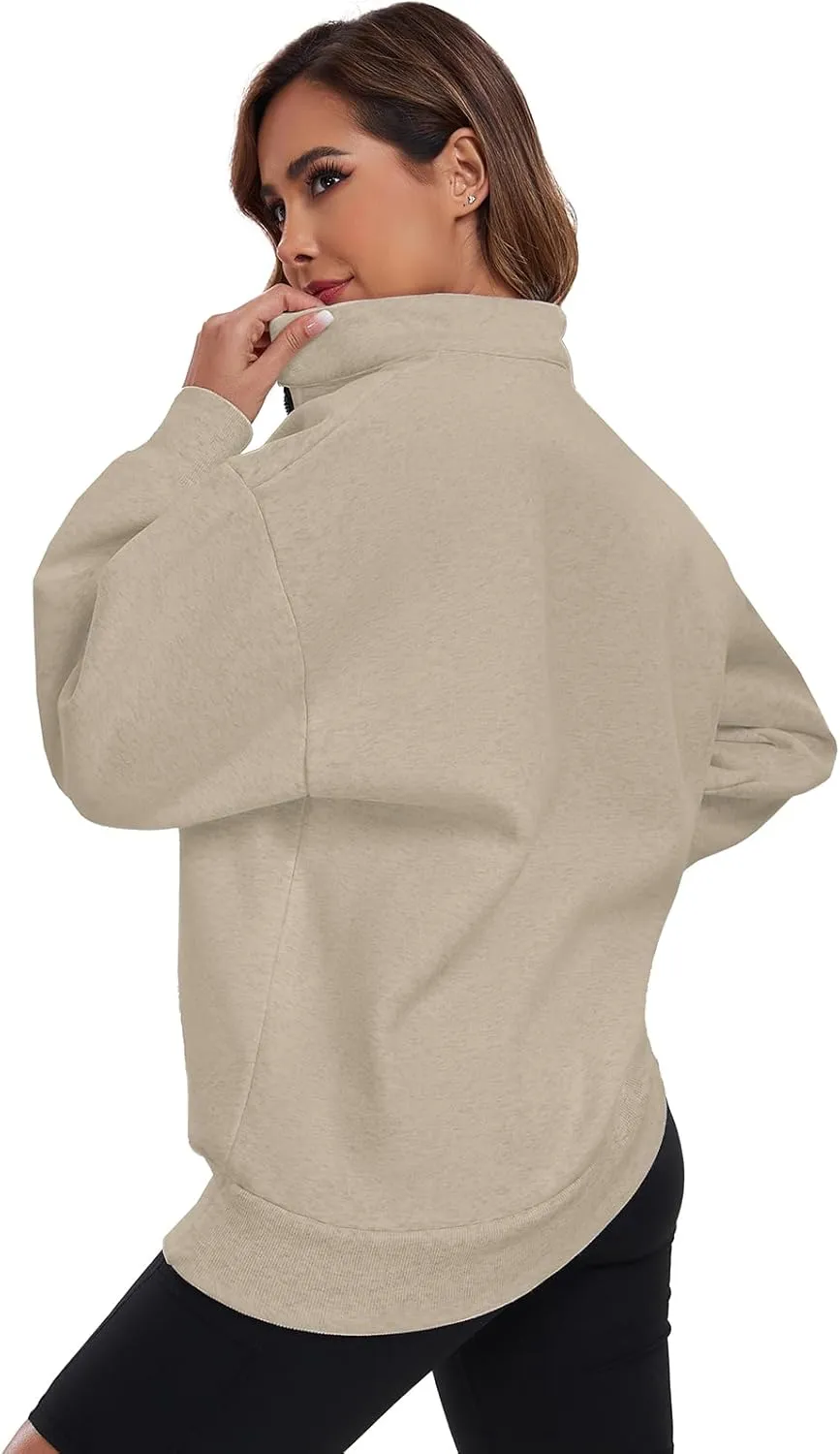 Womens Oversized Sweatshirts Hoodies Fleece Half Zip Pullover Top Casual Long Sleeves Trendy Fashion Outfit Clothes