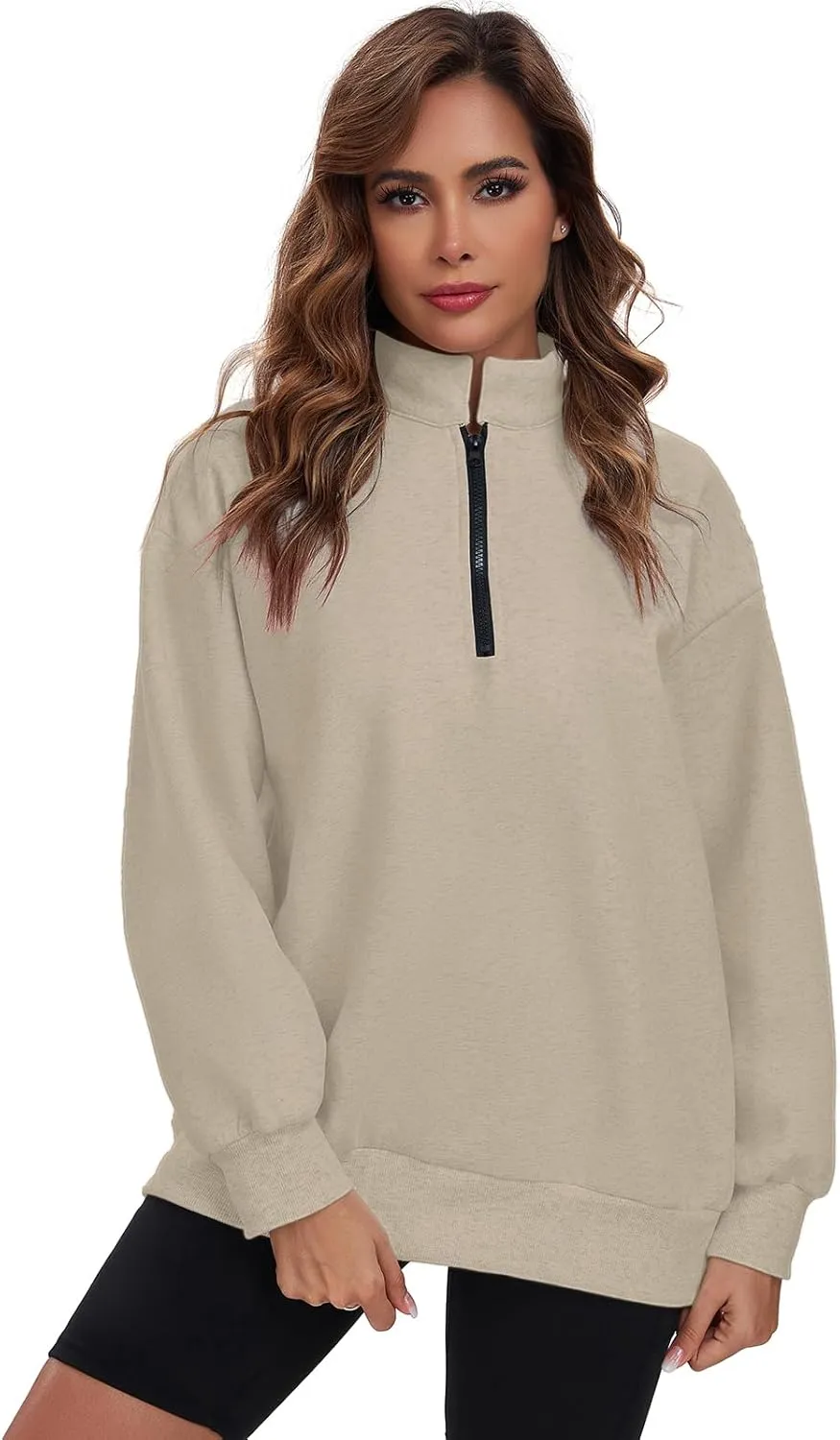 Womens Oversized Sweatshirts Hoodies Fleece Half Zip Pullover Top Casual Long Sleeves Trendy Fashion Outfit Clothes